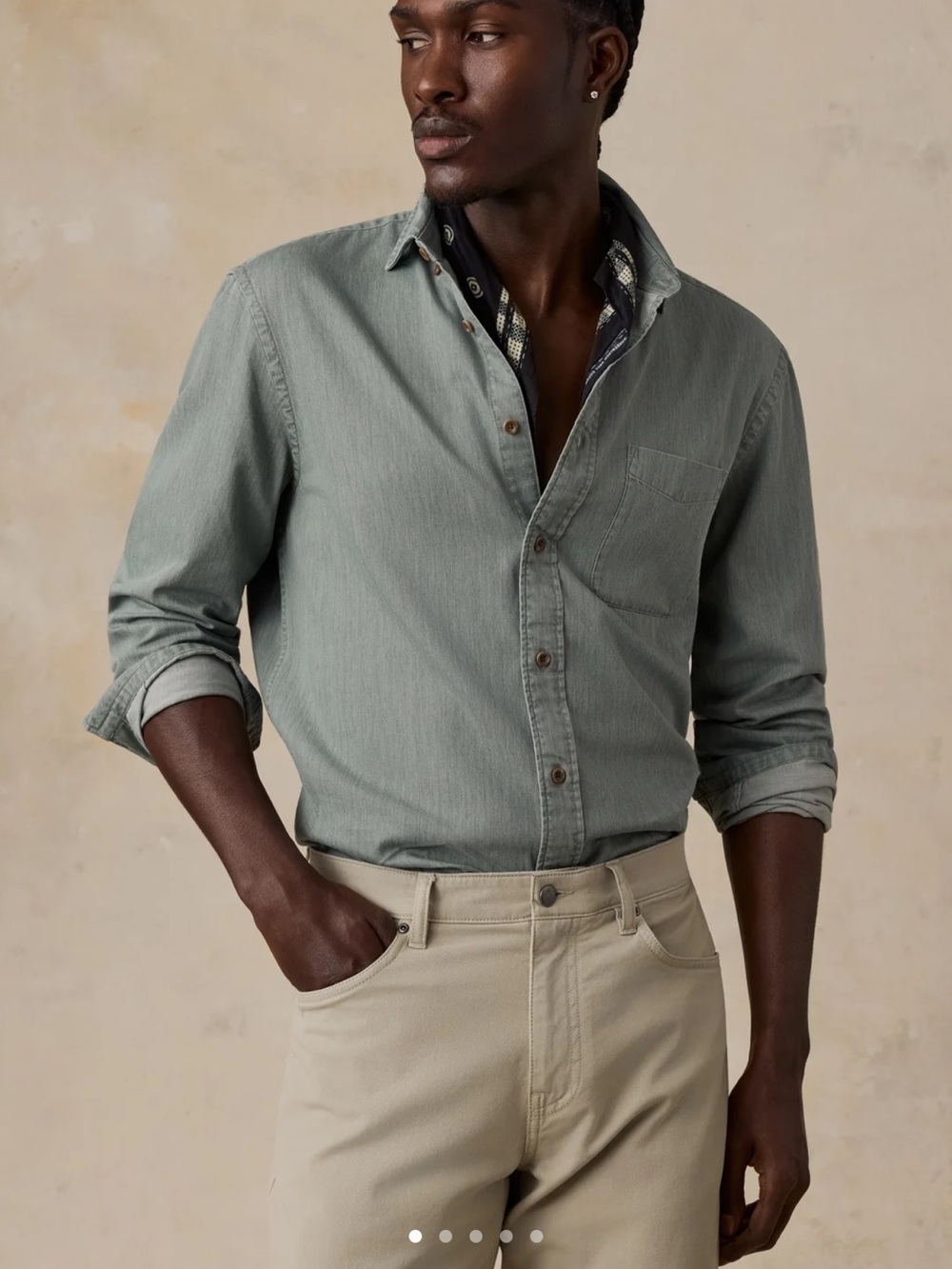 Faherty Mens Patina Yarndye Chambray Shirt Spruce Shirt Large NWT
